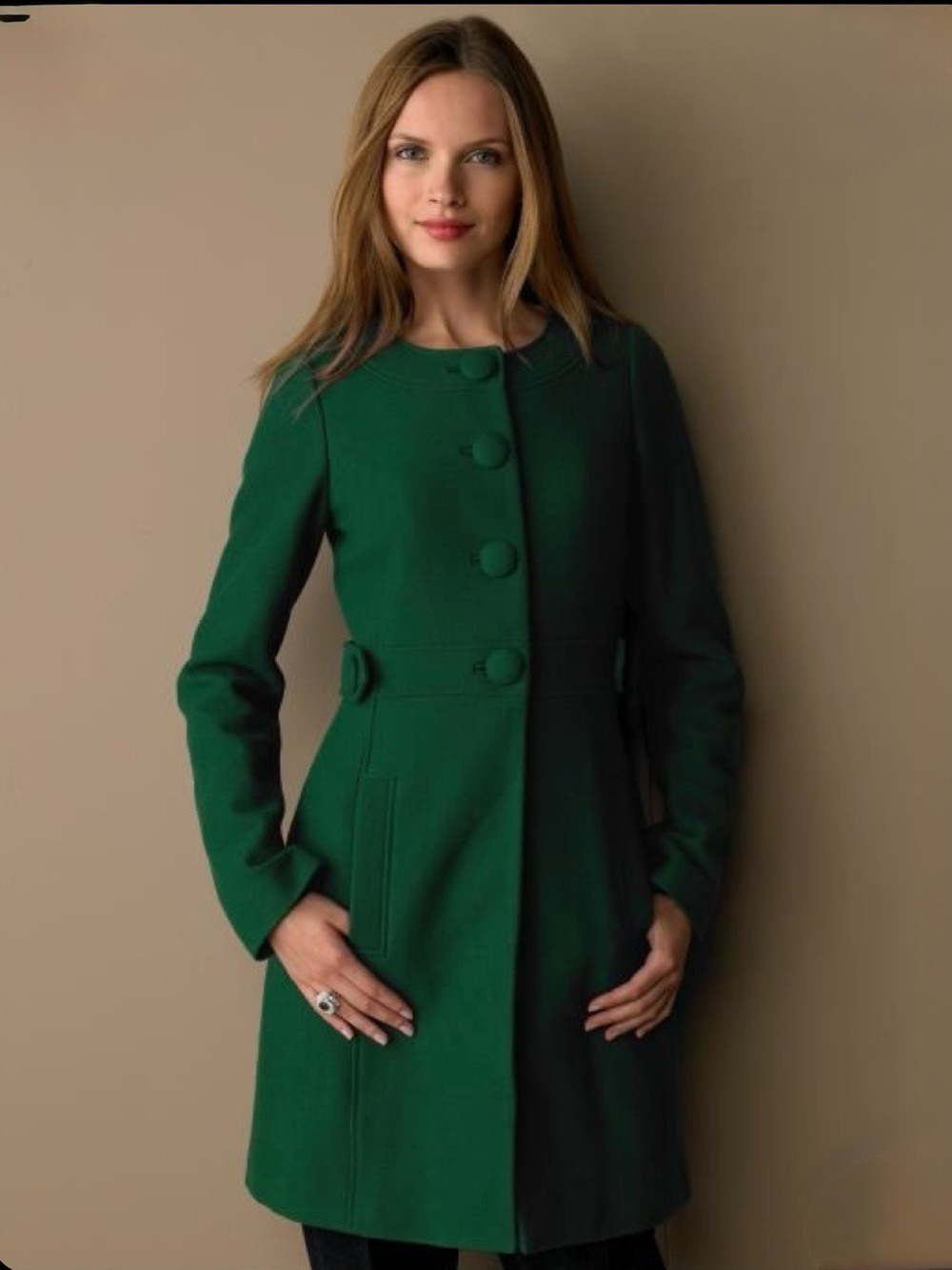 Banana Republic Emerald Green Dress Coat Black Tie Pea Coat Retro Size Small